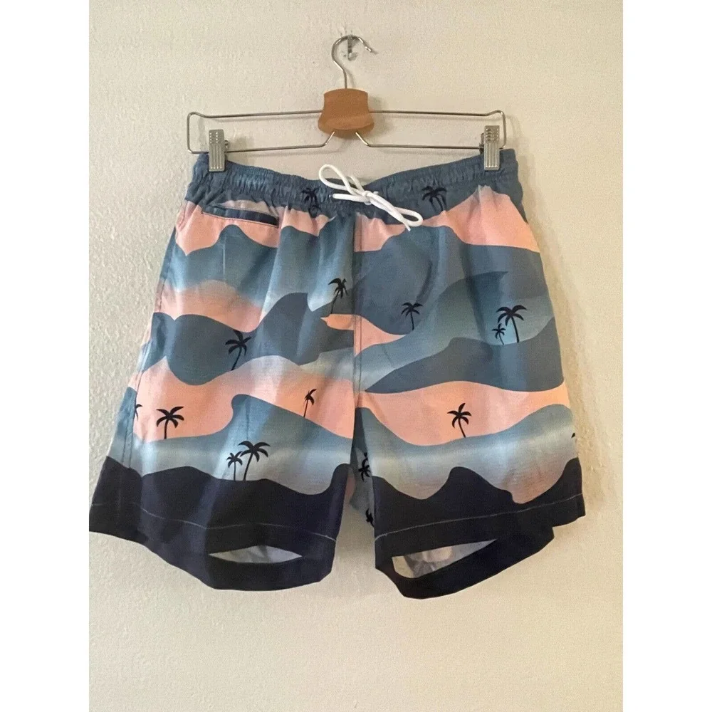 Trunks Surf & Swim Co. Mens M Palm Tree Swim Shorts Pocket Drawstring Multicolor